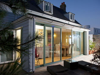 Detached home with sliding patio doors
