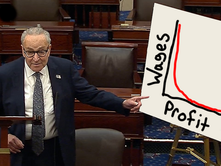 Chuck Schumer standing in front of a sinister chart concerning wages