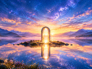 星空湖畔の光輝く神秘の門