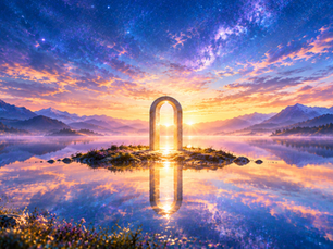 星空湖畔の光輝く神秘の門