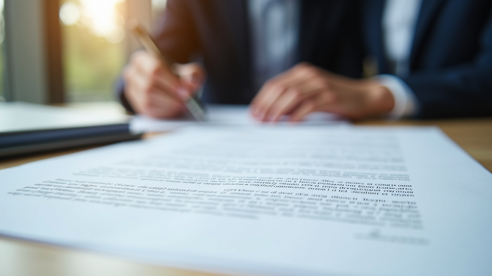Close-up of mediation agreement papers on a table
