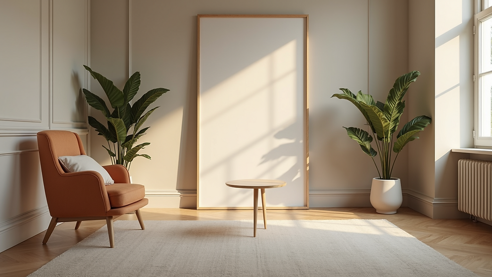 Close-up view of a mediation room setup with neutral colors