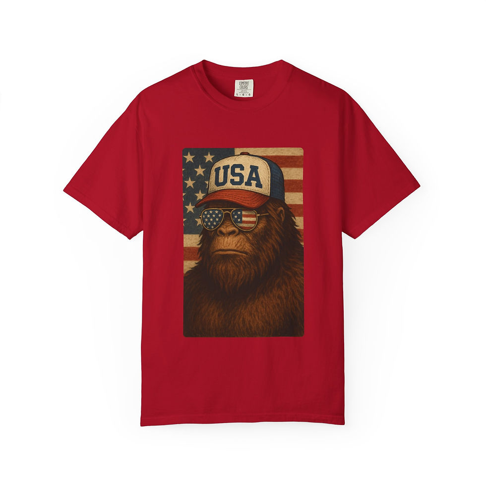 Thumbnail: Bigfoot USA Trucker Hat Funny Patriotic Unisex 4th of July Party T-Shirt