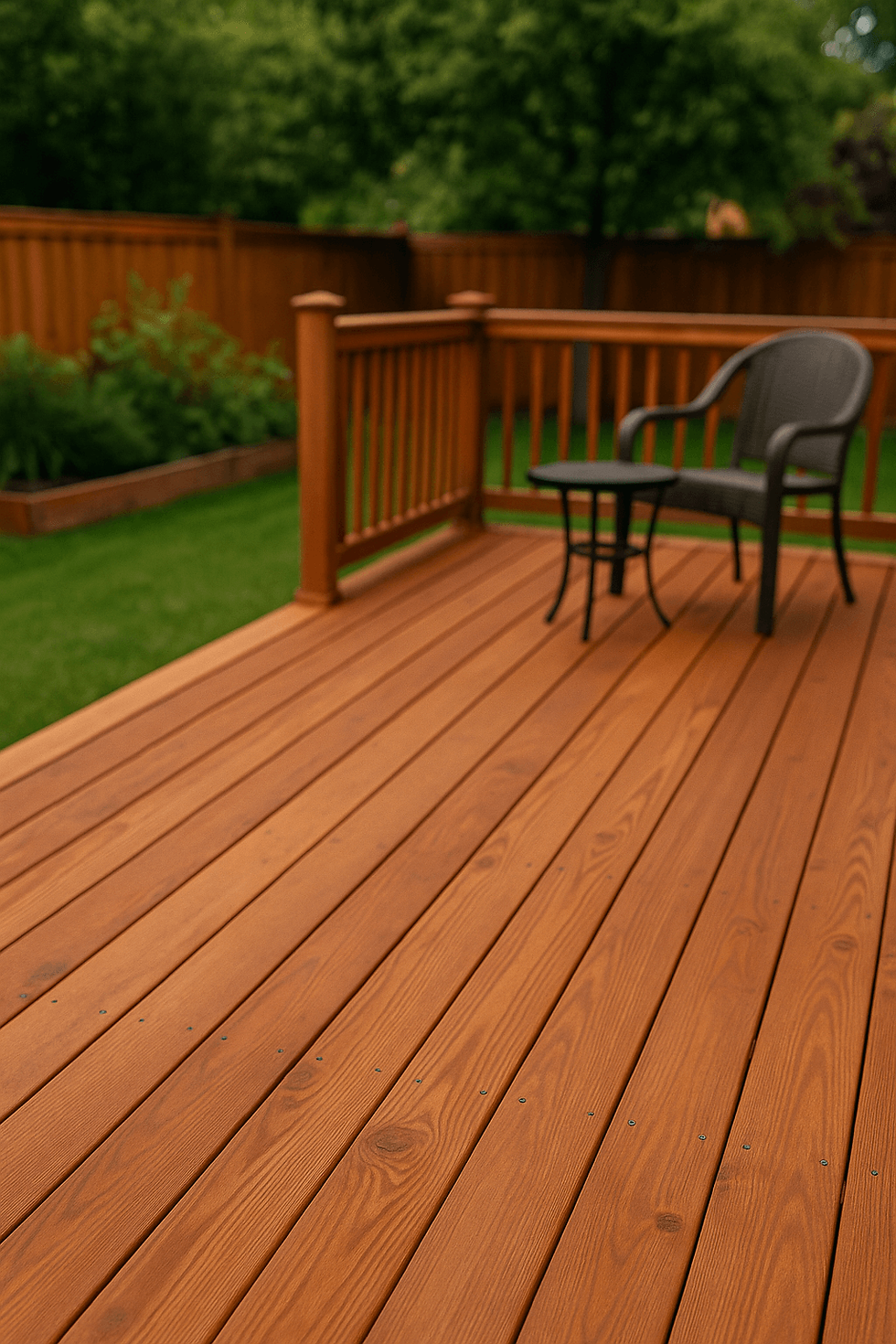 finished deck built from cedar boards.