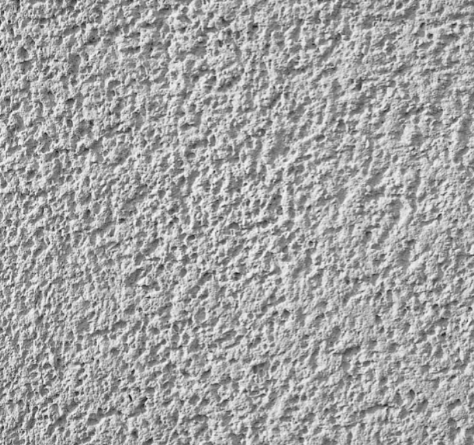 Textured roughcast finish with chipped concrete aesthetic.