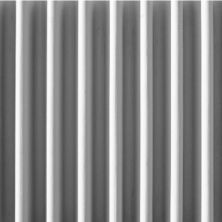 Architectural panel with narrow vertical ribbed concrete design.