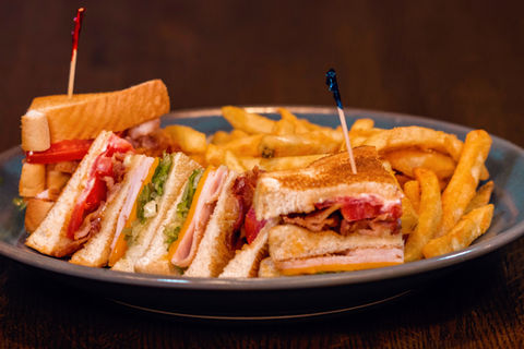 Club sandwich and fries from Albert's and Same Old Dave's