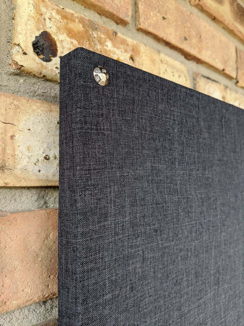 Thumbnail: MODERN Gray Fabric Magnetic Bulletin Board w Nail Head Accents and MAGNETS