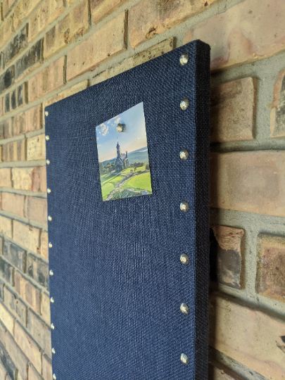 Thumbnail: Sleek Modern NAVY Burlap Magnetic Bulletin Board,  14" x 30" Medium Magnet Board