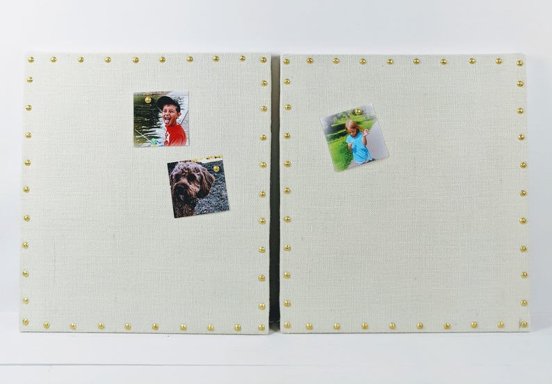 Thumbnail: Set of TWO Burlap Magnetic Bulletin Boards with Nail Head Trim
