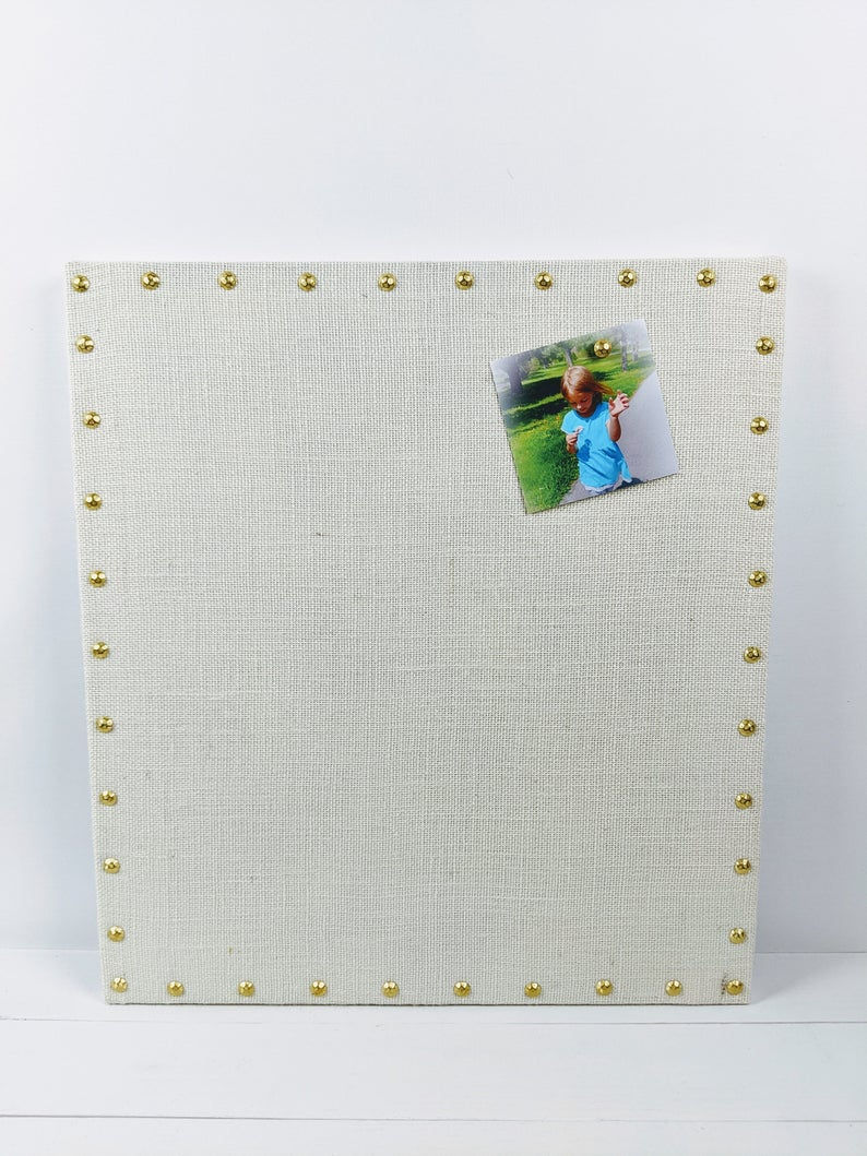 Thumbnail: Set of TWO Burlap Magnetic Bulletin Boards with Nail Head Trim