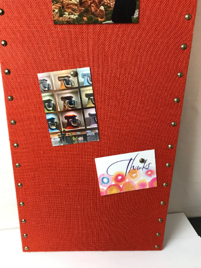 Thumbnail: RUSTIC Orange Burlap Magnetic Bulletin Board, 14" x 30"