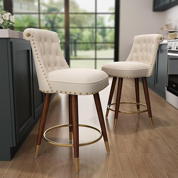 24" Counter Height Bar Stools Set of 2, Swivel Counter Stools with Back, Upholst