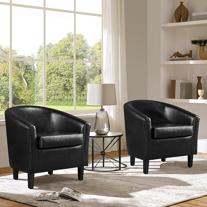 Thumbnail: Faux Leather Club Armchairs, PU Leather Accent Chairs with Soft Padded Seat