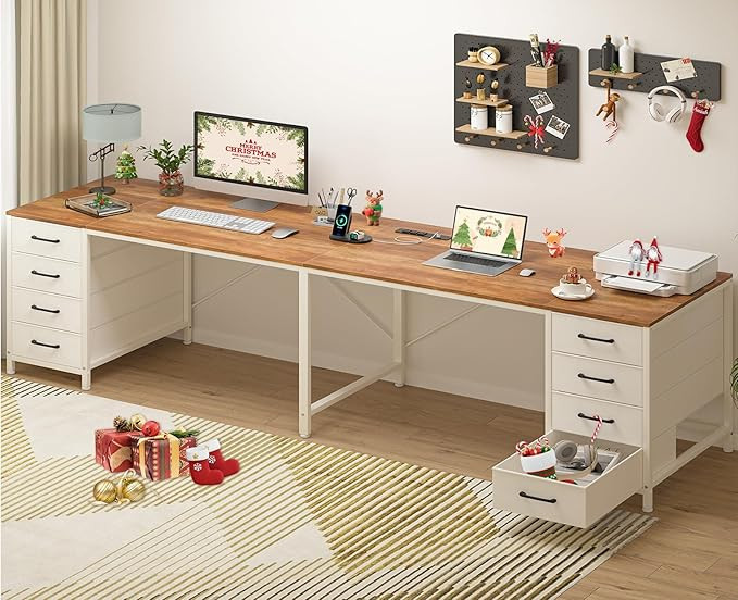 95" 2 Person Desk with 8 Drawers, Large Writing Home Office Desks with Outlets