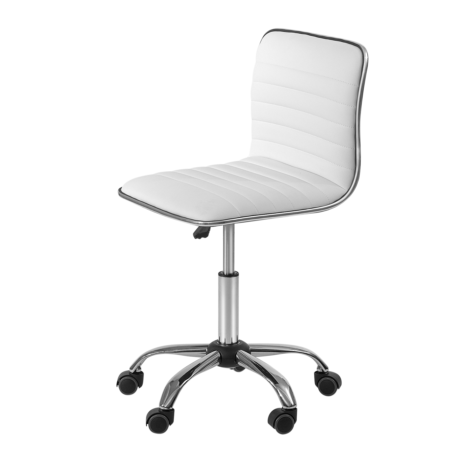 Adjustable Task Chair PU Leather Low Back Ribbed Armless Swivel, White