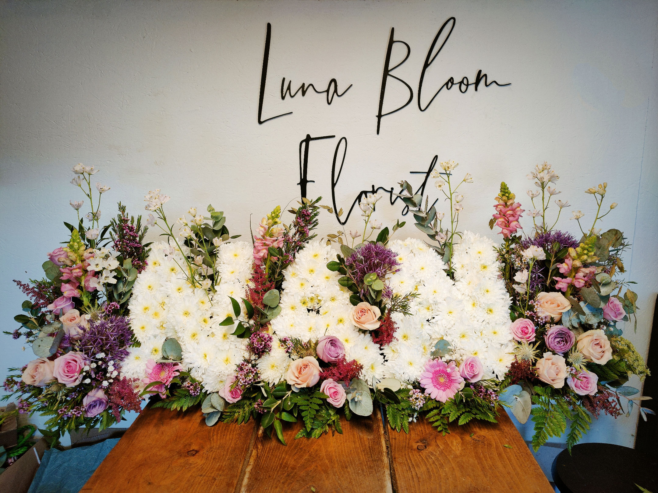 Letter Tribute in Meadow Flower Arrangement