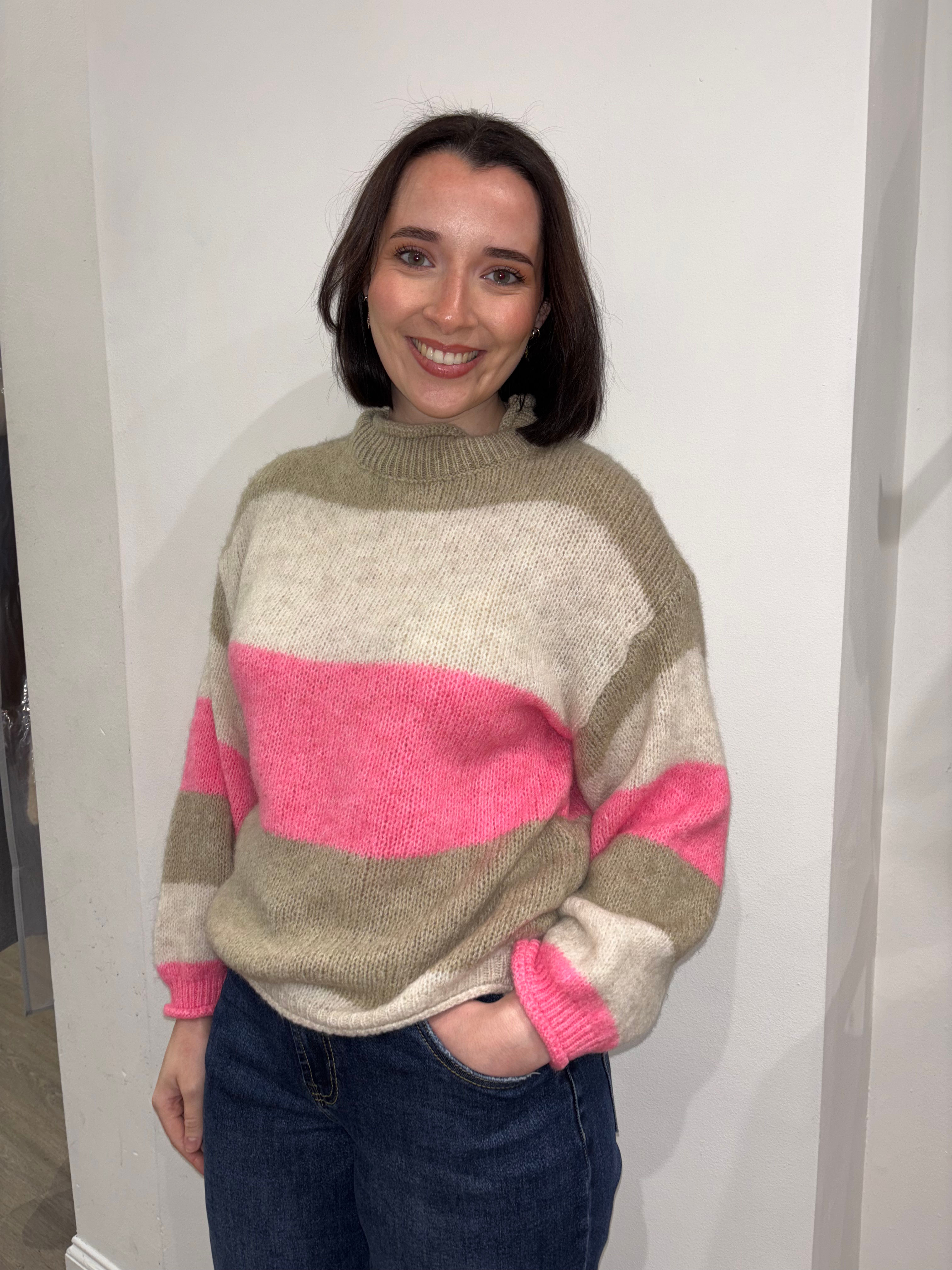 Roll neck stripe knit 