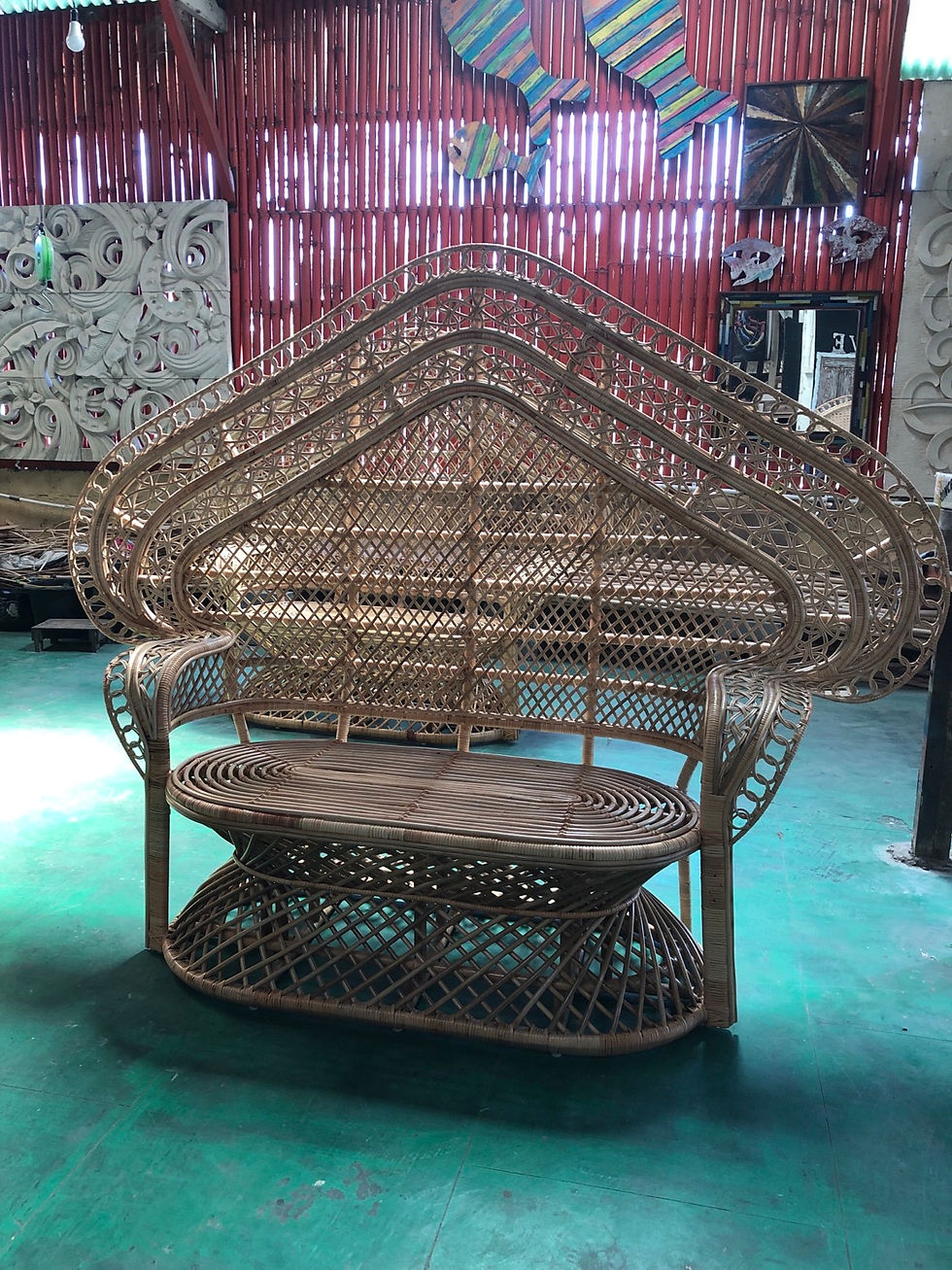 Thumbnail: Double armchair with triangular rattan backrest - Double fauteuil avec dossier t