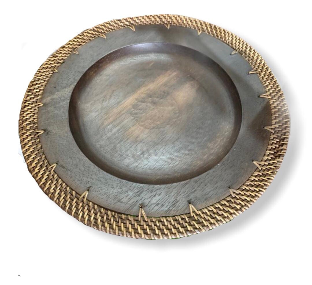 Plate Wood And Natural Rattan