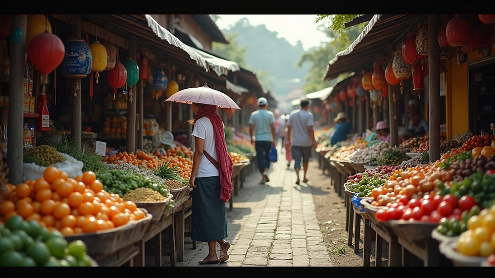 Wide angle view of a vibrant Balinese market