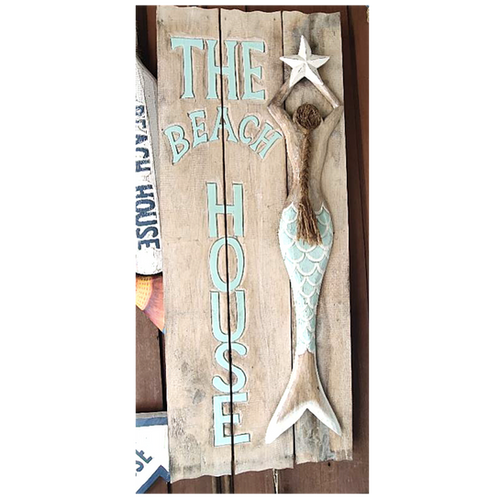 Wall decor "Beach House" With Green Mermaid bali pro sourcing