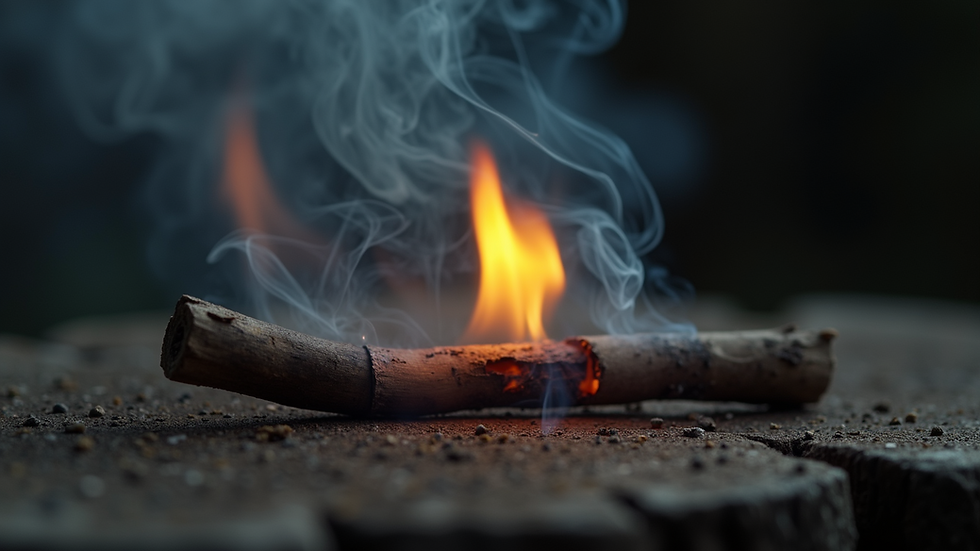 Close-up view of a burning smudging stick with smoke rising