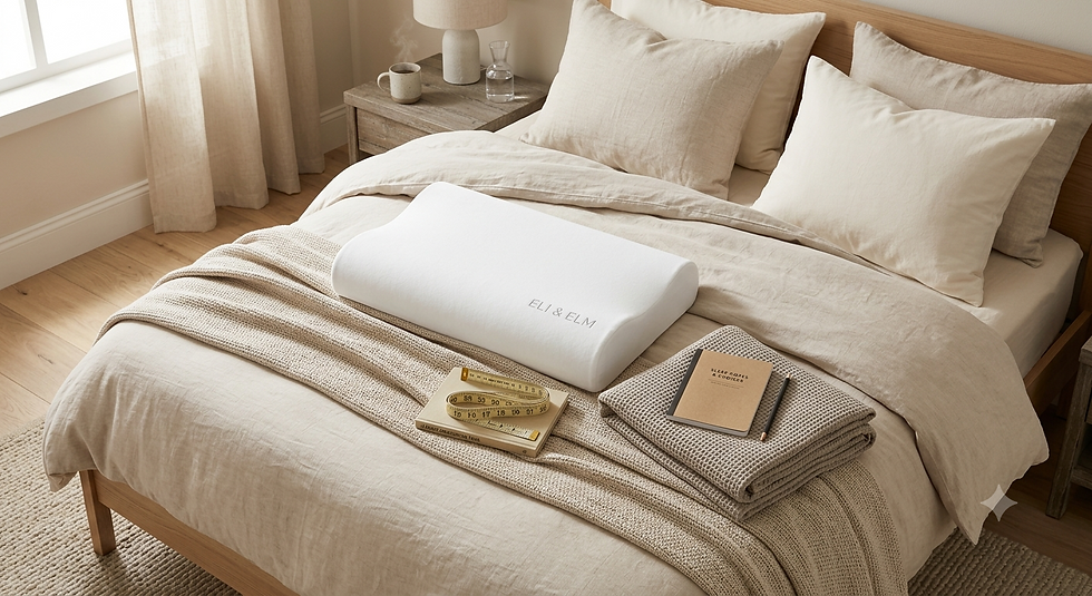ELI & Elm pillow arranged with bedding accessories in a modern bedroom