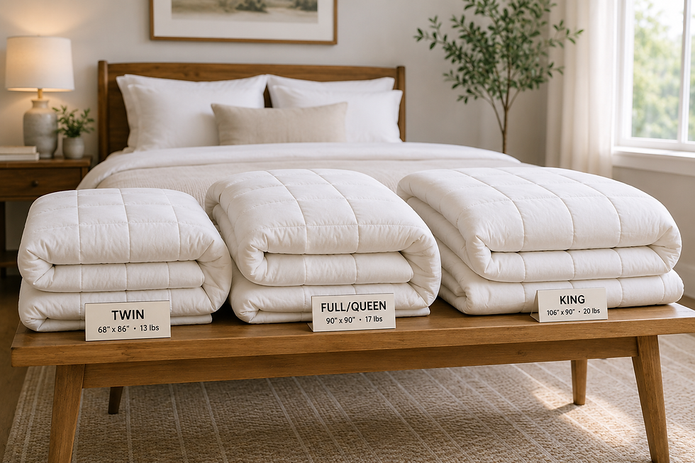 Different weighted comforter sizes displayed together
