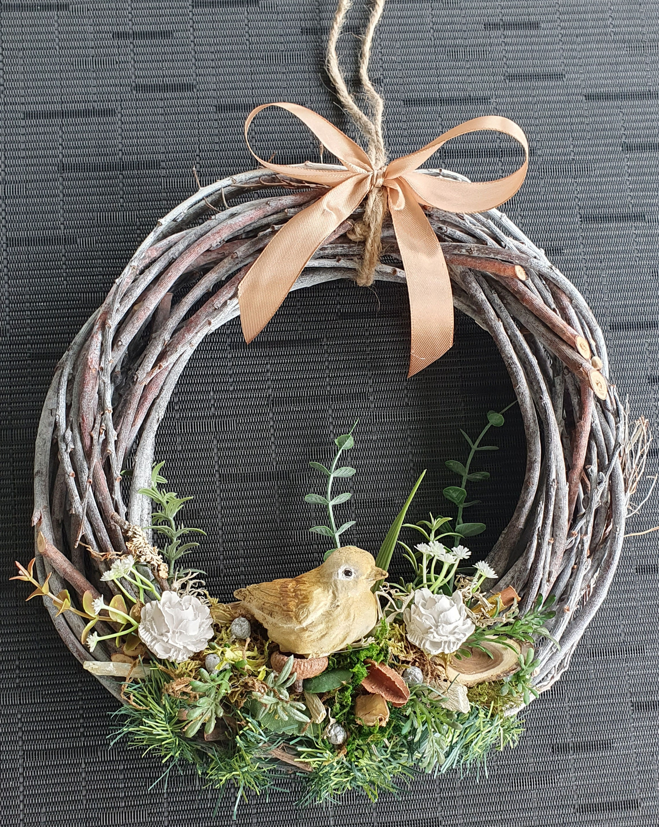 Tür- oder Wandkranz mit Gipsvögeli