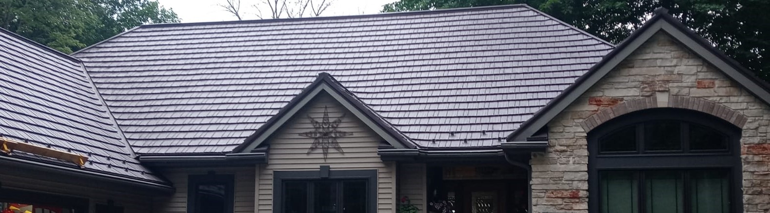 Rustic shingles on residential roof