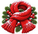 Verschneiter roter Schal-Kranz mit Tannenzweigen.png
