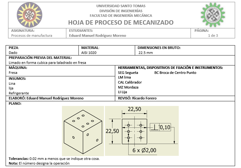 Hoja de procesos de mecanizado | ustaprocesosi