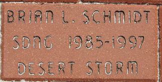 Memorial brick engraved with Brian L. Schmidt SDNG 1985-1997 Desert Storm