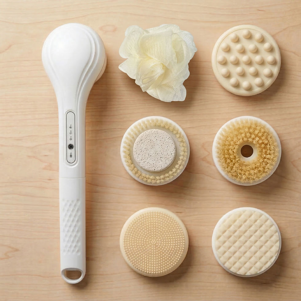 Thumbnail: Electric body brush with multiple interchangeable heads for versatile use