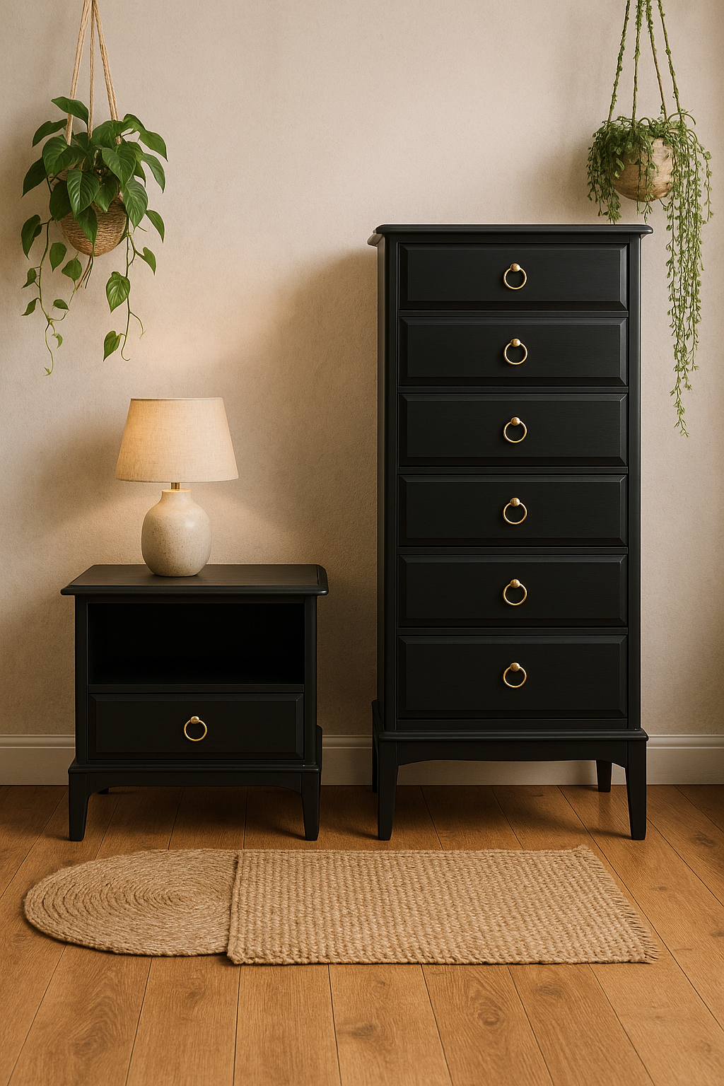 Vintage Stag Minstrel Bedroom Set in Coal Black