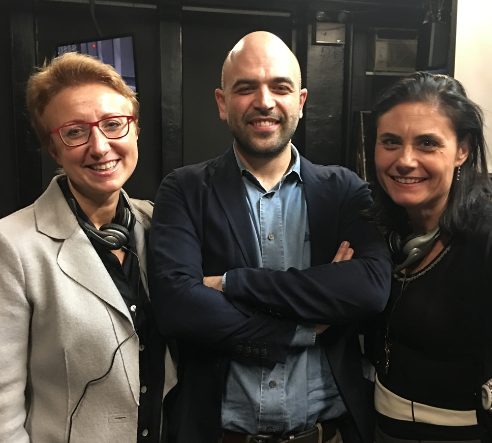 Lilia Pino Blouin with Roberto Saviano and interpreter Maria Galetta