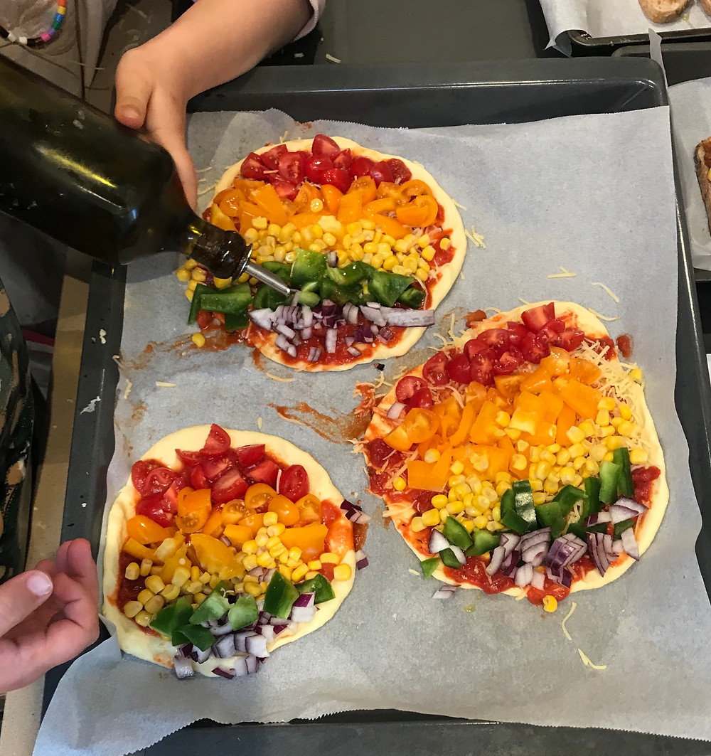 Make-your-own healthy rainbow pizzas are ideal for children's parties