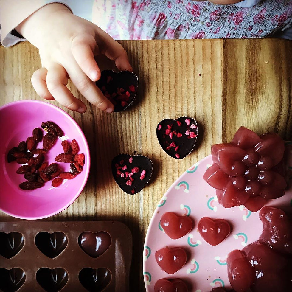 Homemade easy quick to make healthy grass-fed gelatin hearts with raspberry pieces to decorate, gelatin from Great Lakes or Planet Paleo