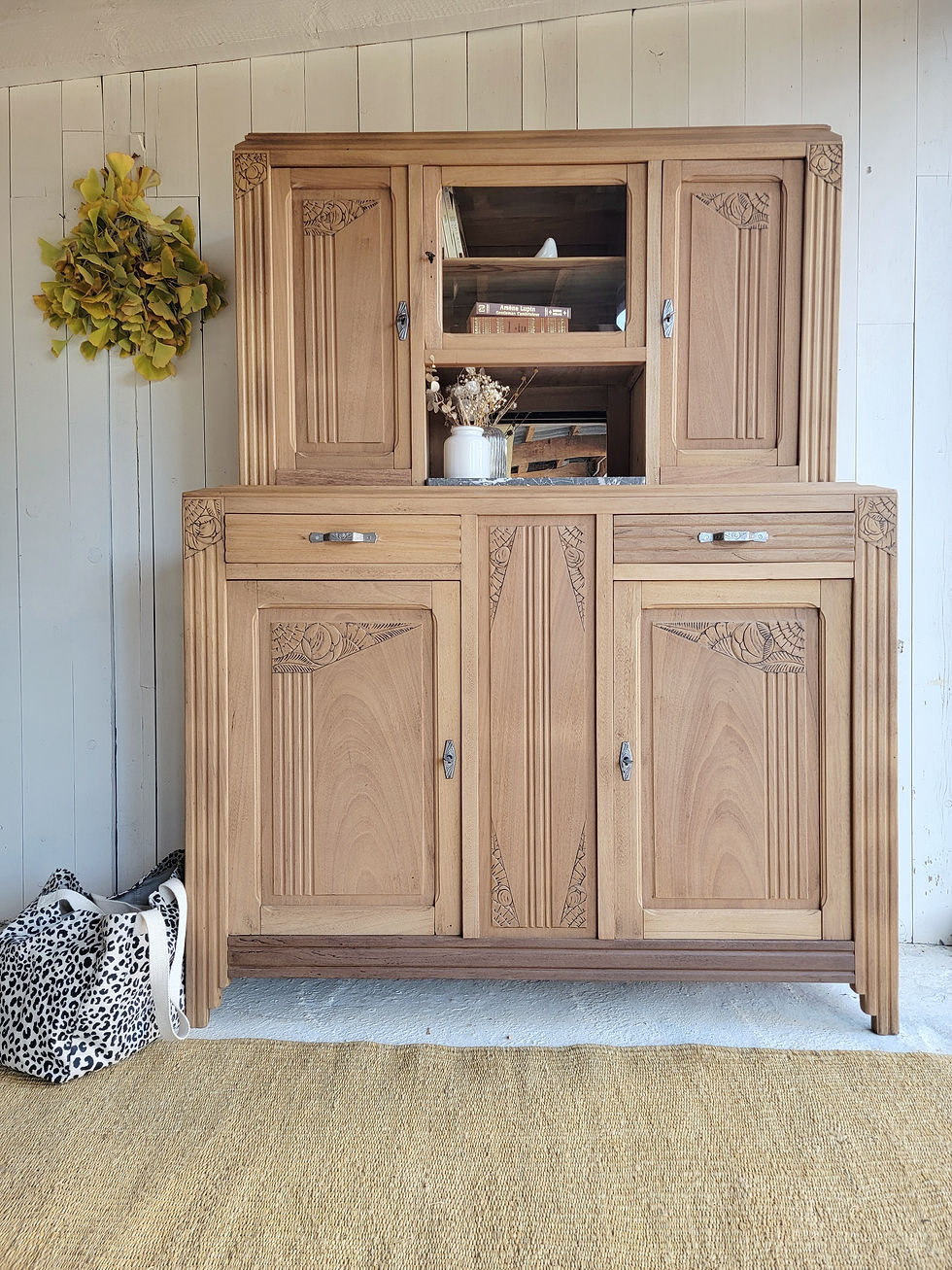 grand buffet vaisselier ancien en bois art déco style rétro vitrine