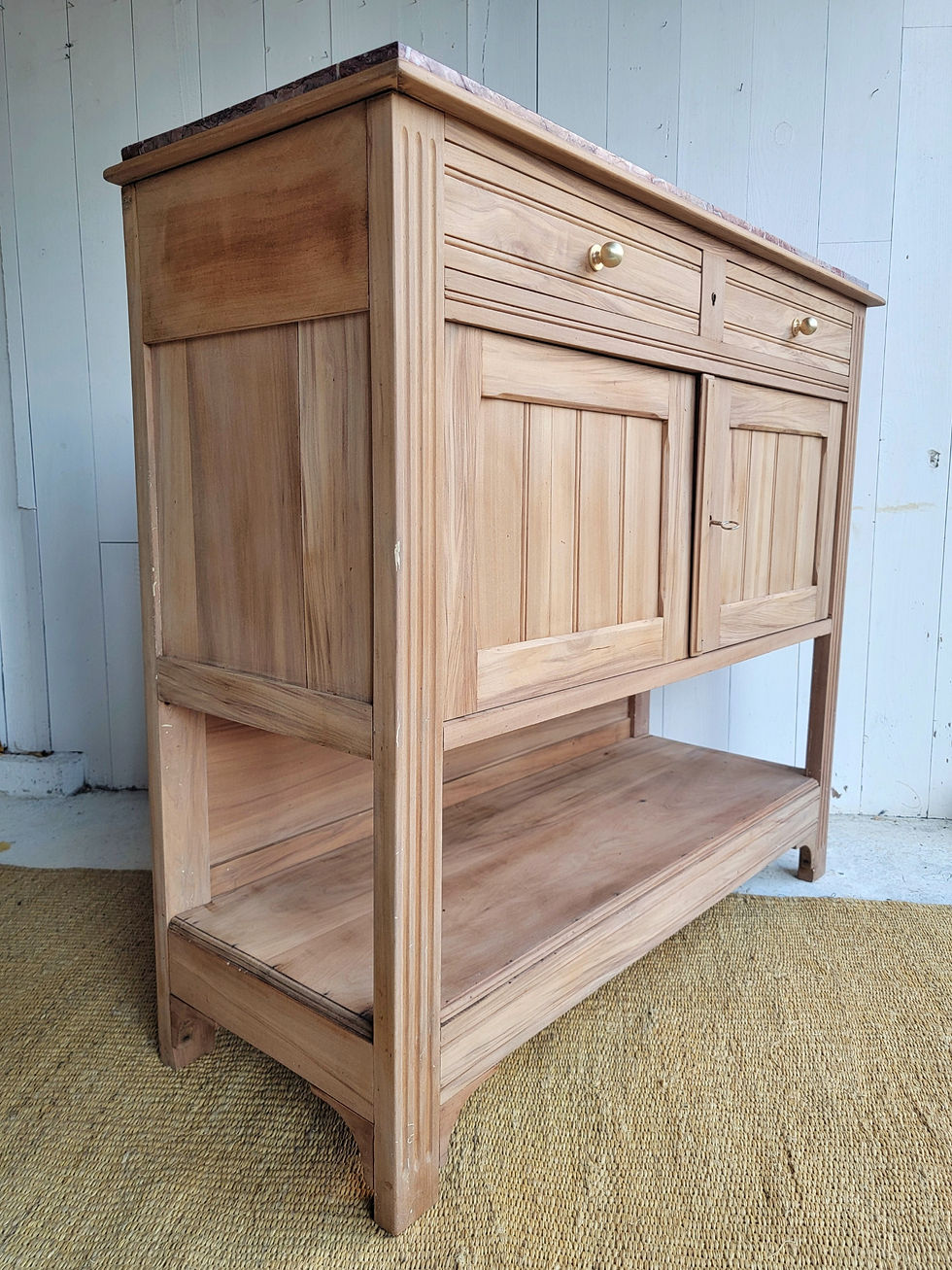 Miniature : buffet console meuble d'entrée ancien en bois et plateau de marbre deux tiroirs niche de rangement