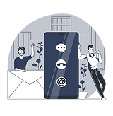 Illustration eines digitalen Erstgesprächs: Eine Person nimmt per Video oder Telefon Kontakt auf, um ein passendes Beratungsformat zu wählen.