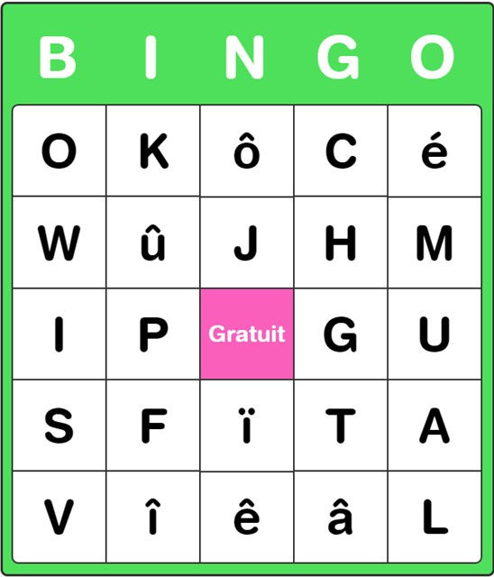 Bingo : les lettres et les accents (printed)