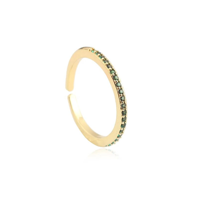 Thumbnail: Regal Green Stone Rings: Elegant Vintage 18K Gold-Plated Rhinestone Jewelry 