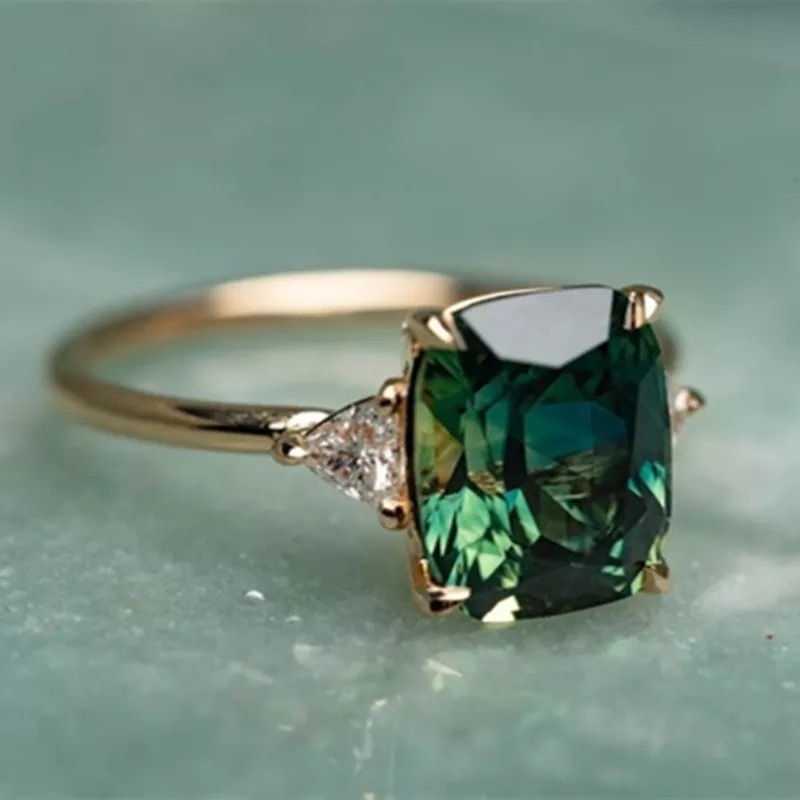 Elegant Gold-Tone Ring with Green Gemstone for Women