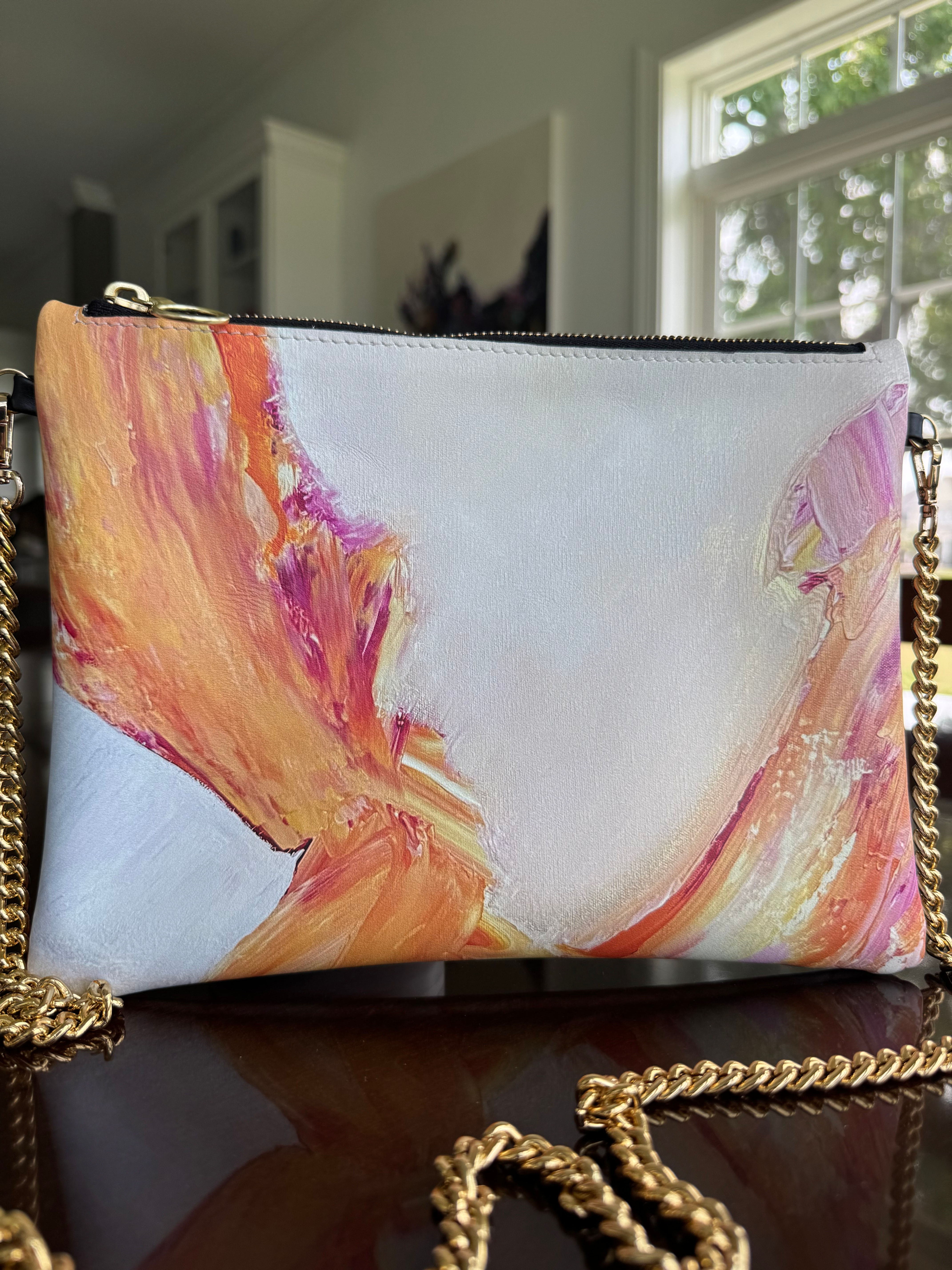 Pink and Orange  Crossbody Nappa Leather Purse