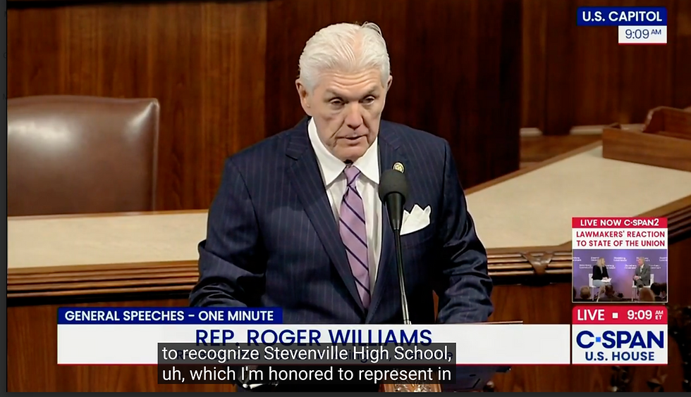 Congressman Williams Recognizes Stephenville High School’s NFF Hatchell Cup Victory.