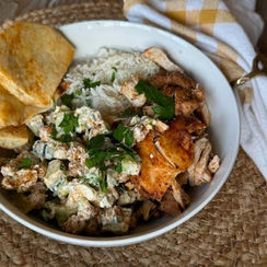 Let’s make a high-protein chicken shawarma protein bowl.