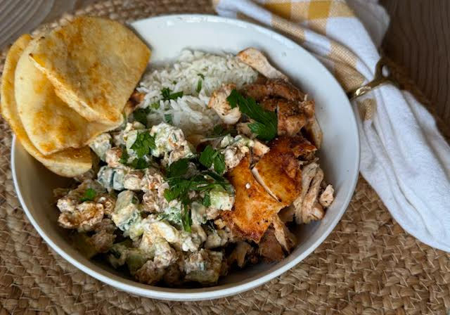 Let’s make a high-protein chicken shawarma protein bowl.