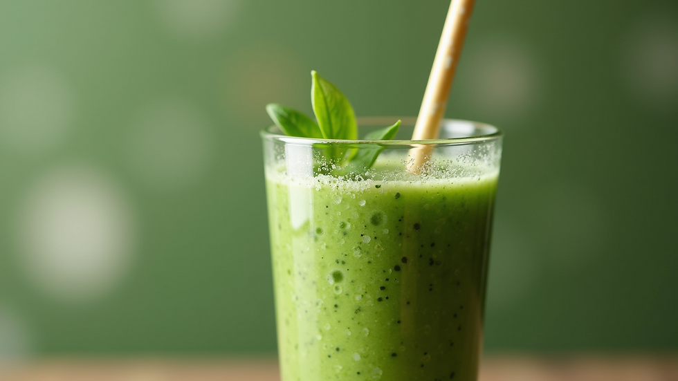 Close-up view of a vibrant green smoothie in a glass